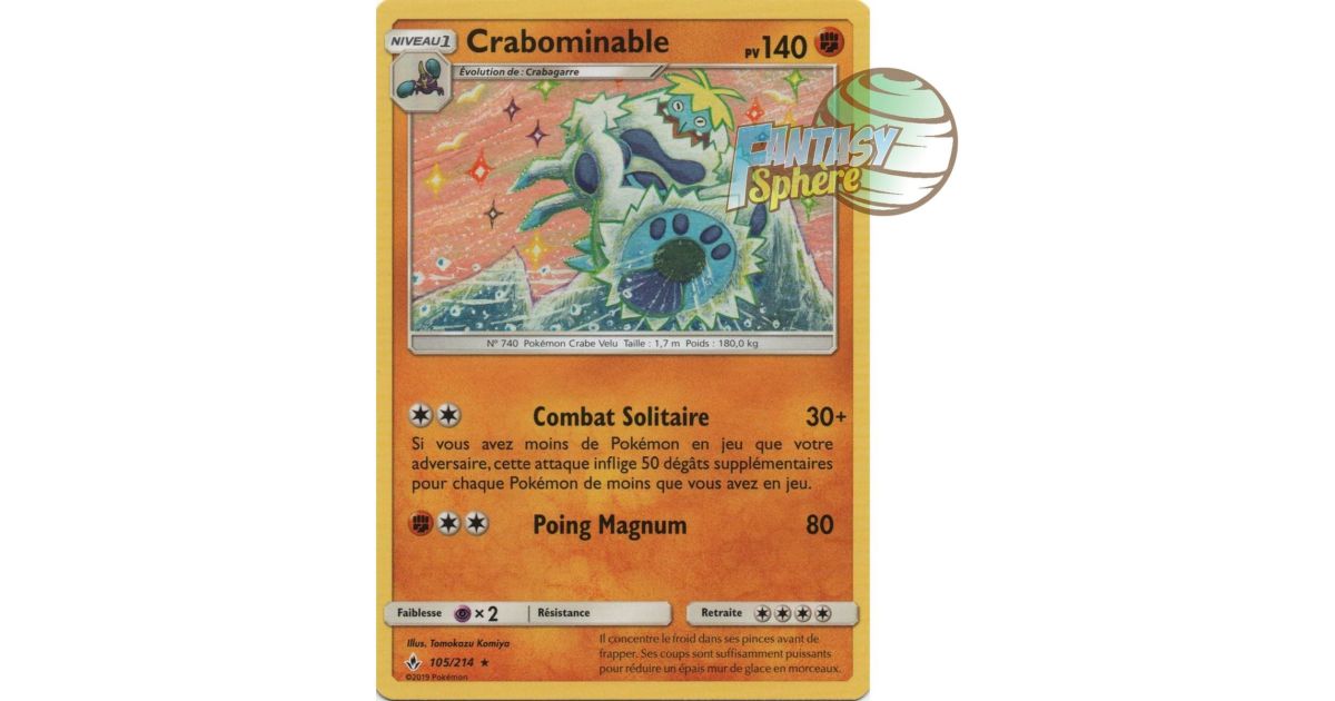 Crabominable - Rare 105/214 - Sun and Moon 10 Infallible Alliance - Fantasy Sphere Crabominable - Rare 105/214 - Sun and Moon 10 Infallible Alliance - Fantasy Sphere