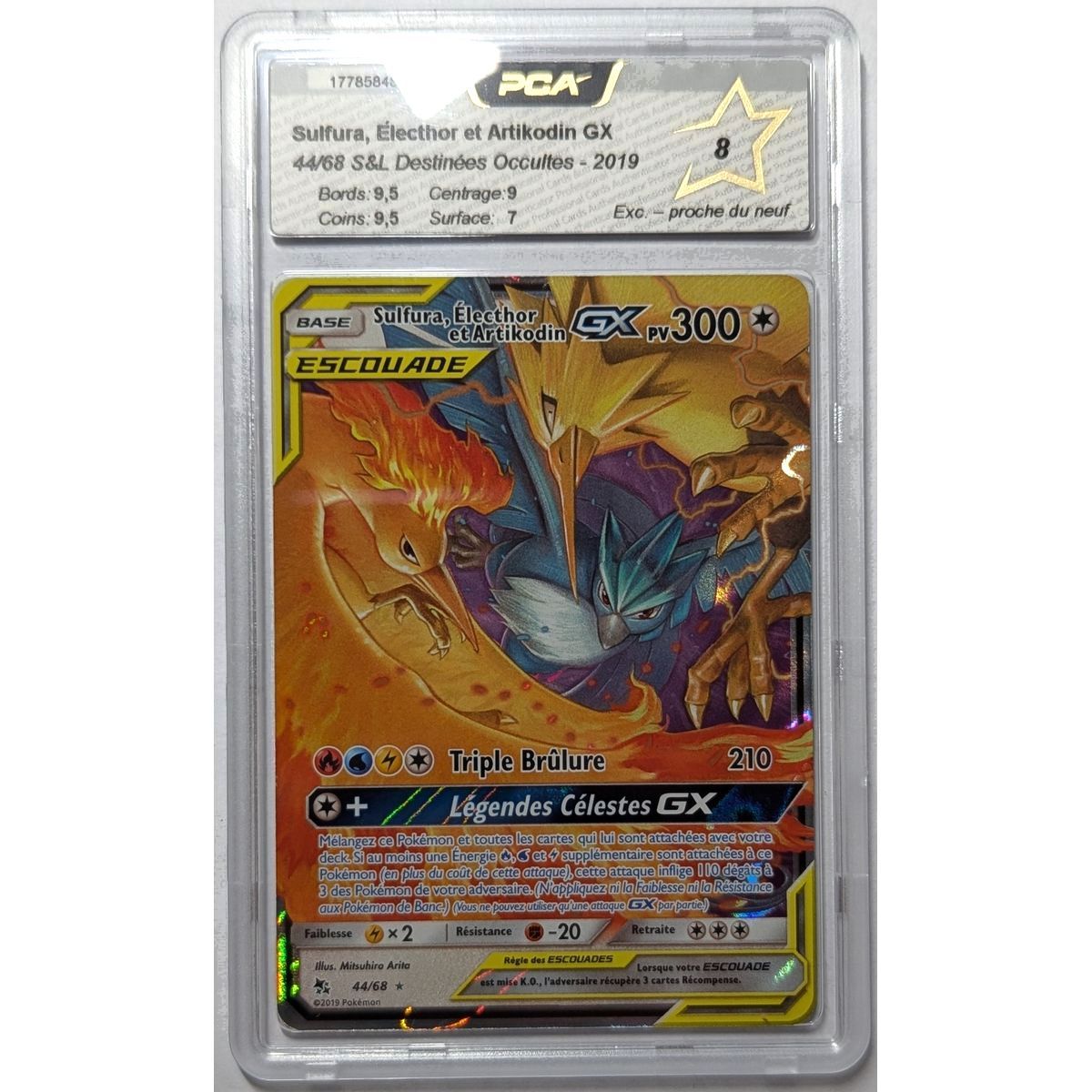 [PCA 8 - Excellent - near mint] - Graded Card - Moltres, Zapdos & Articuno GX 44/68 - S&L Hidden Fates - 2019 - Pokémon - French