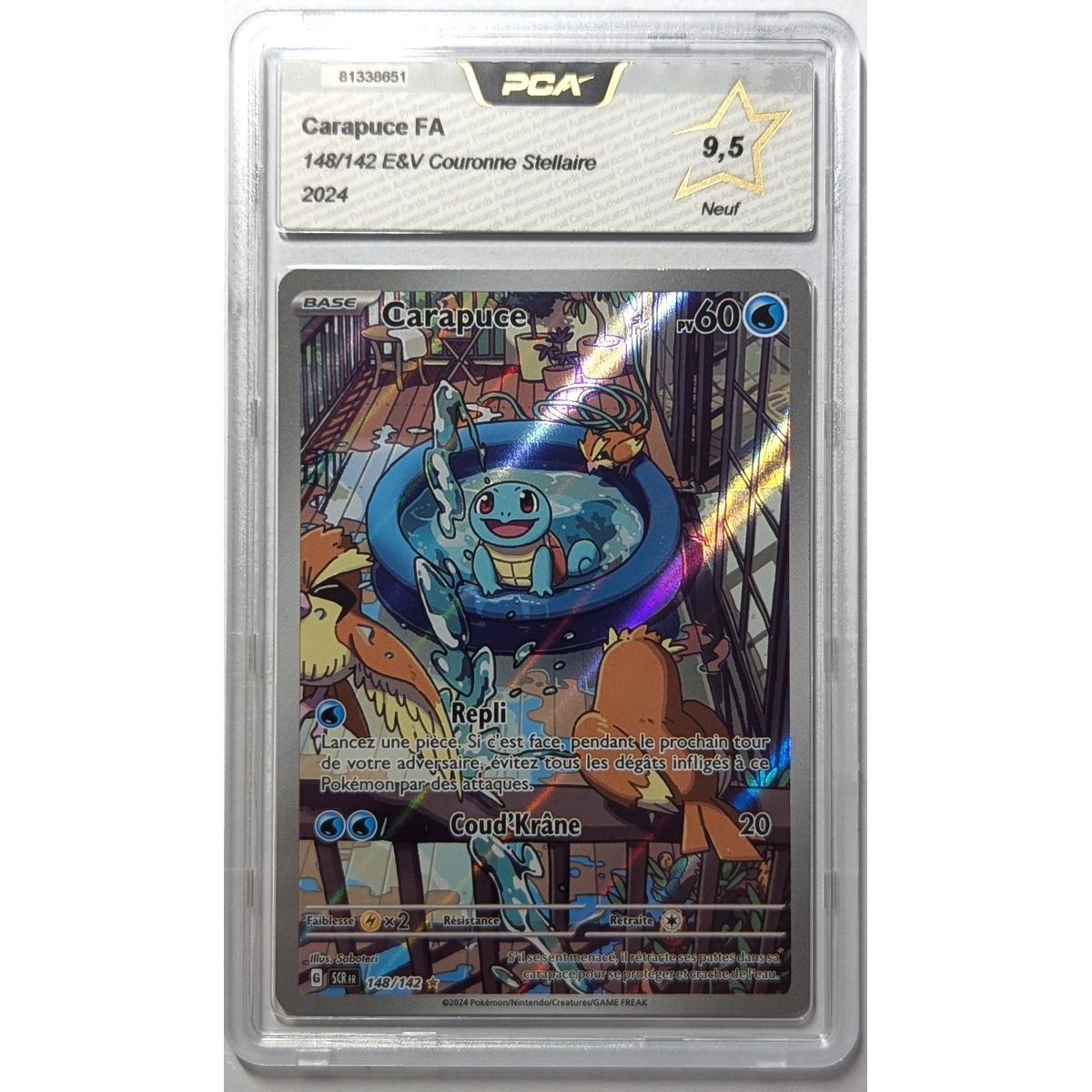 [PCA 9.5 - New] - Graded Card - Squirtle FA 148/142 - E&V Star Crown - 2024 - Pokémon - French