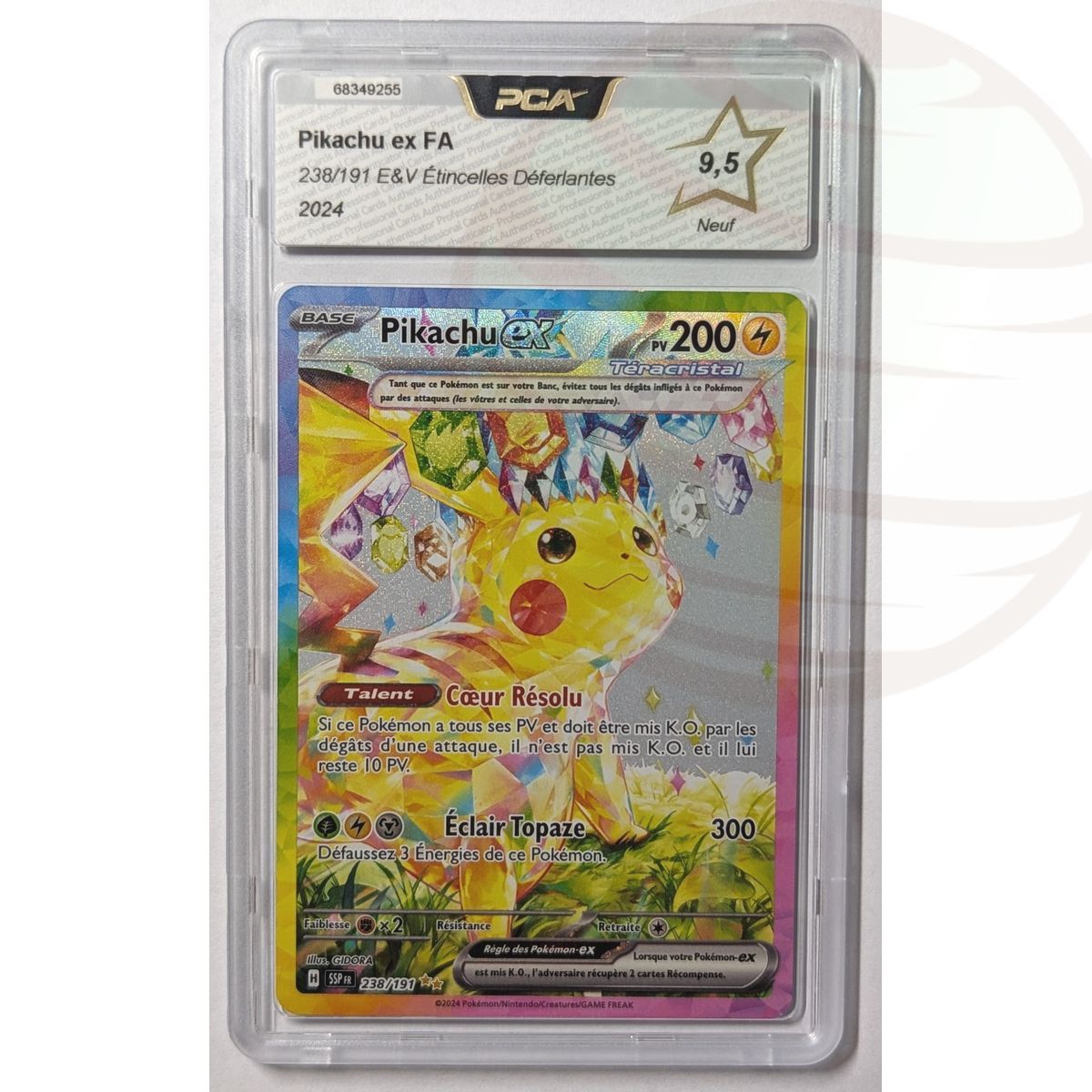 [PCA 9.5 - New] - Graded Card - Pikachu ex 238/191 - E&V Burst of Sparks - 2024 - Pokémon - French
