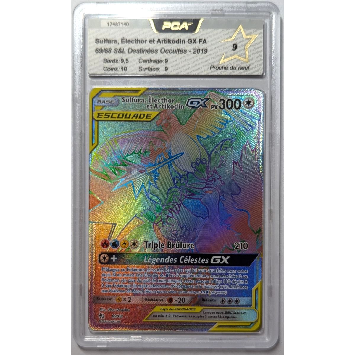 [PCA 9 - Near Mint] - Graded Card - Moltres, Zapdos & Articuno GX FA 69/68 - S&L Hidden Fates - 2019 - Pokémon - French