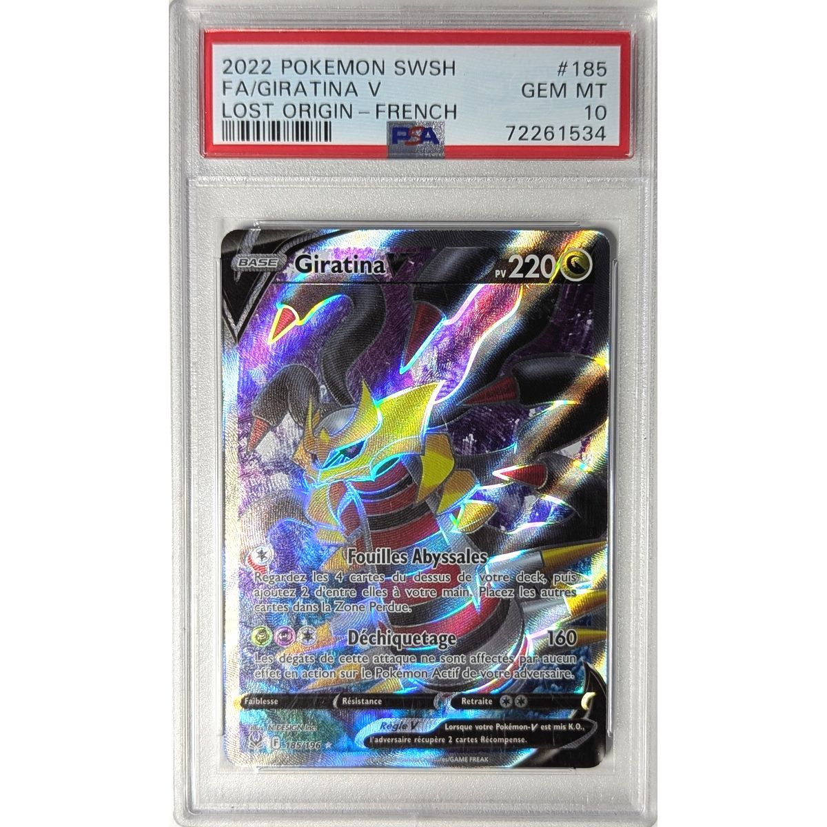[PSA 10 - Gem Mint] - Graded Card - Giratina V 185/196 - Sword & Shield: Lost Origin - 2022 - Pokémon - French
