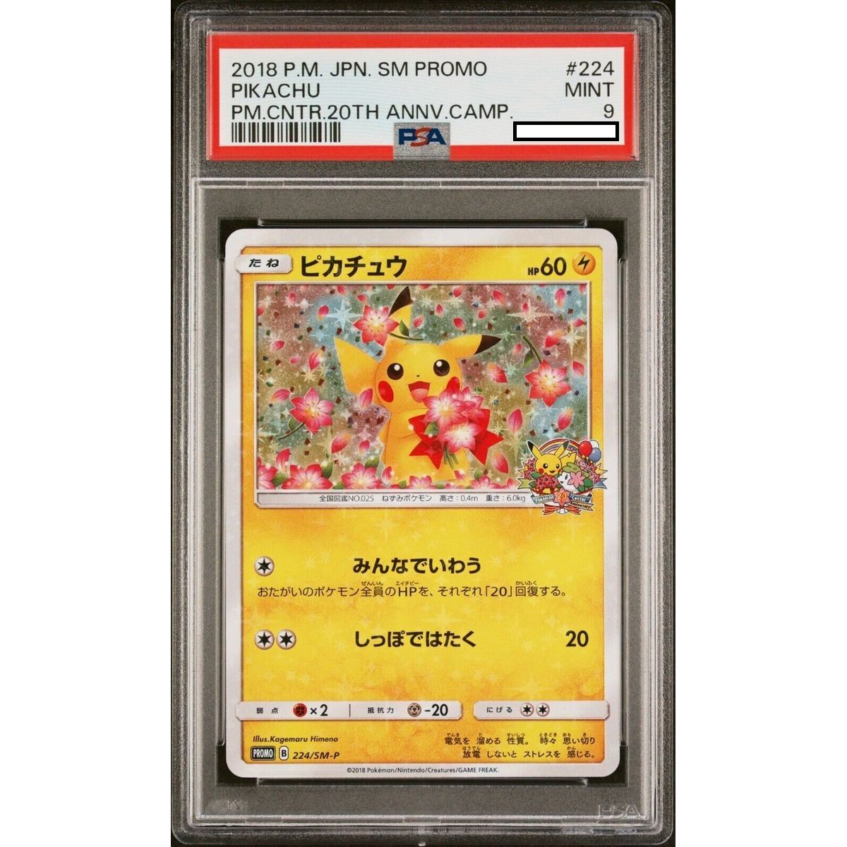 [PSA 9 - Mint] - Graded Card - Pikachu 224/SM-P Pokemon Center 20th Annv. - 2018 - Pokémon - Japanese
