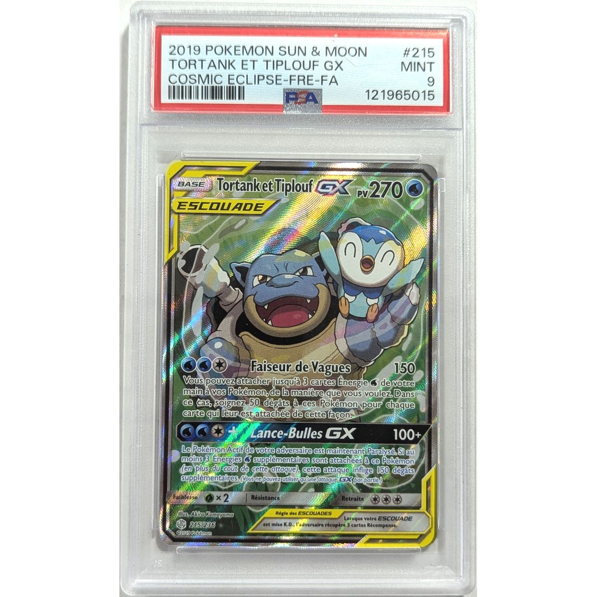 [PSA 9 - Mint] - Graded Card - Blastoise & Piplup GX 215/236 - Sun & Moon: Cosmic Eclipse - 2019 - Pokémon - French