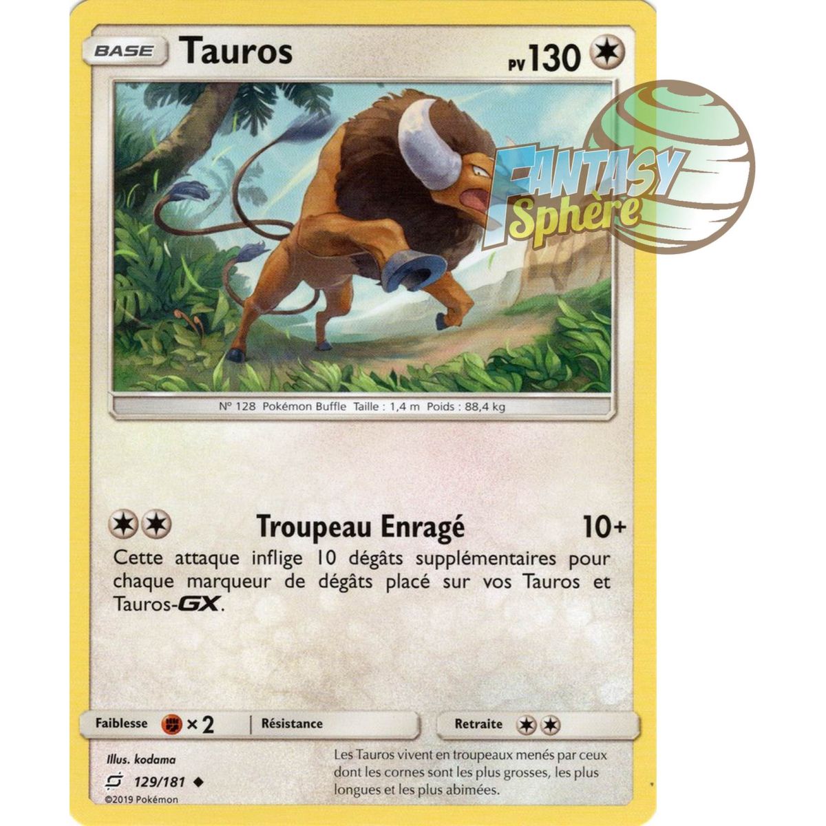 Tauros - Uncommon 129/181 - Sun and Moon 9 Shock Duo