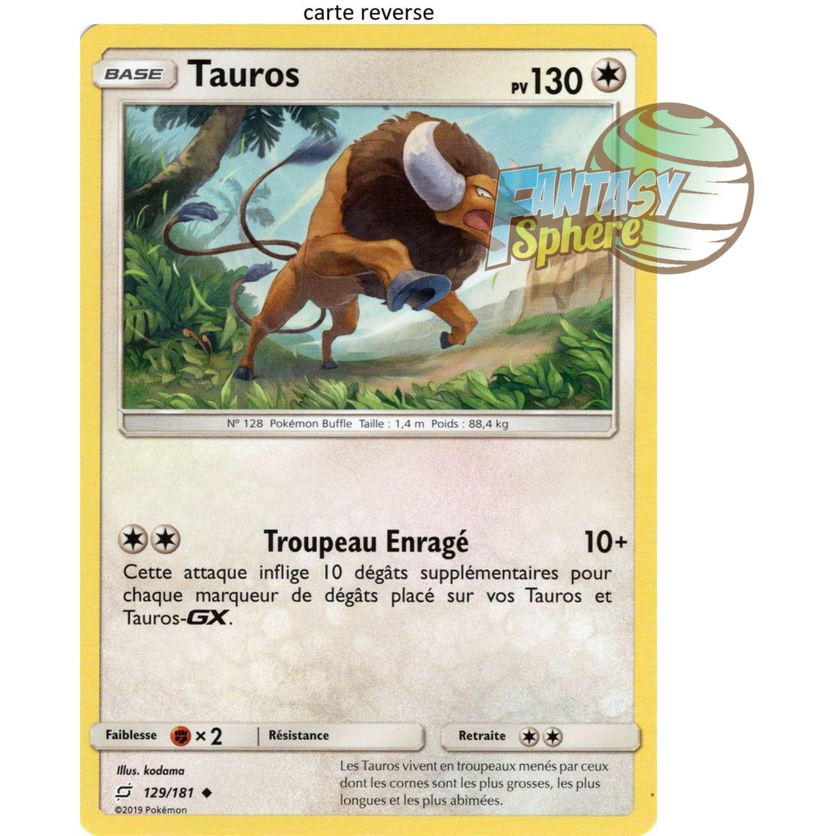 Tauros - Reverse 129/181 - Sun and Moon 9 Shock Duo