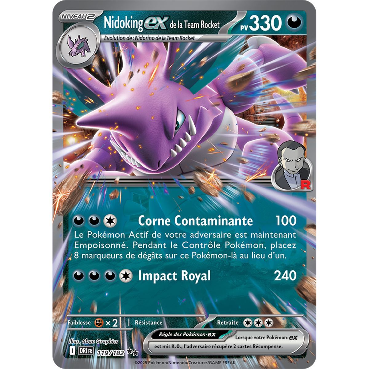 Nidoking Ex of Team Rocket - Double Rare 119/182 - Scarlet and Purple 10 Destined Rivalries