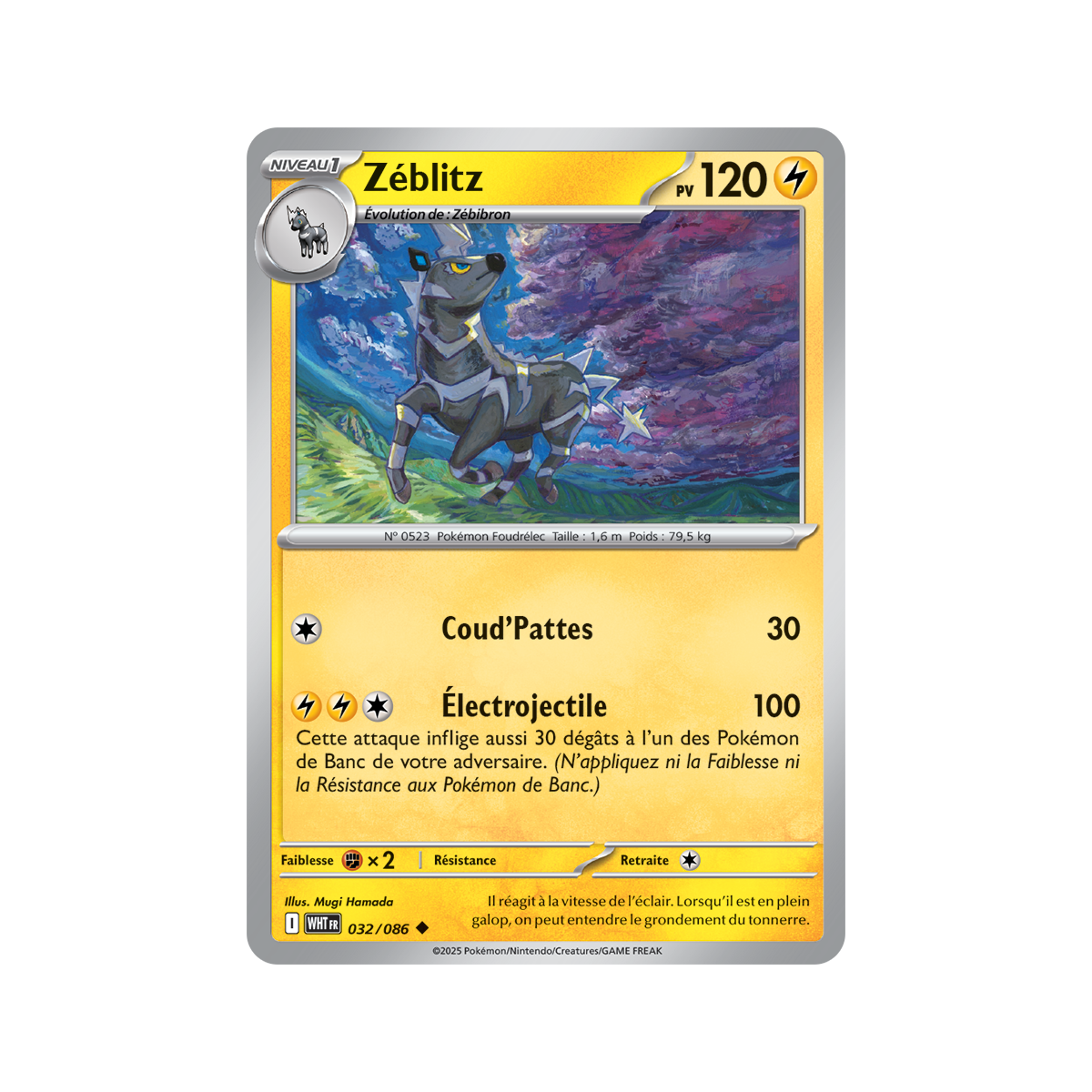 Zeblitz - Reverse Pokéball 32/86 - Scarlet and Purple 10.5 White Flame