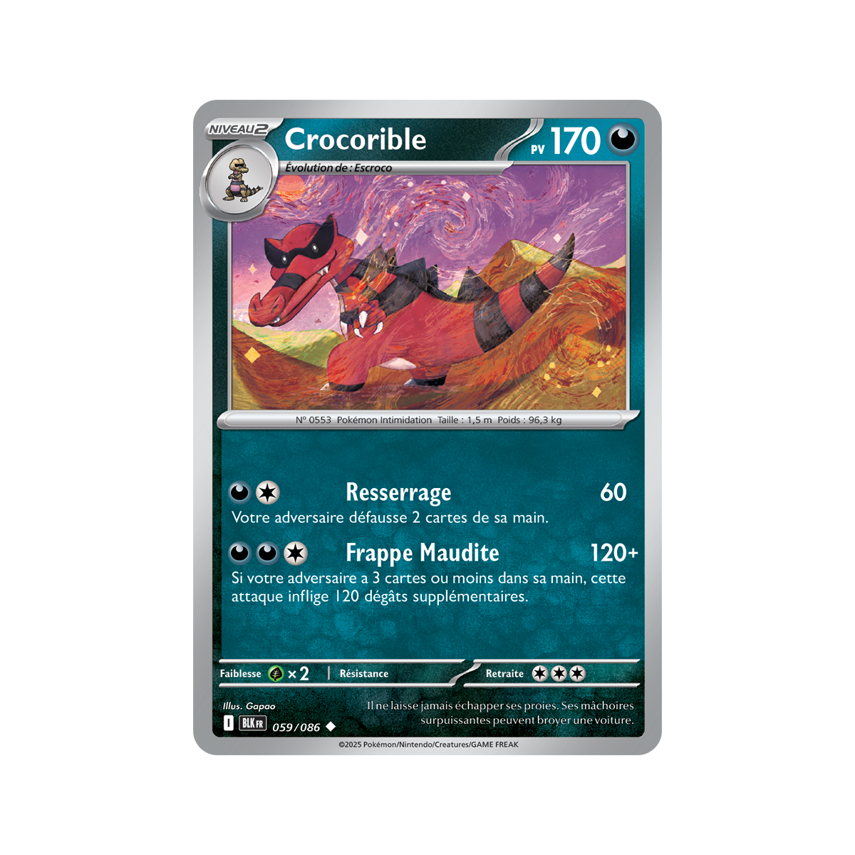 Crocorible - Reverse Pokéball 59/86 - Scarlet and Purple 10.5 Black Lightning