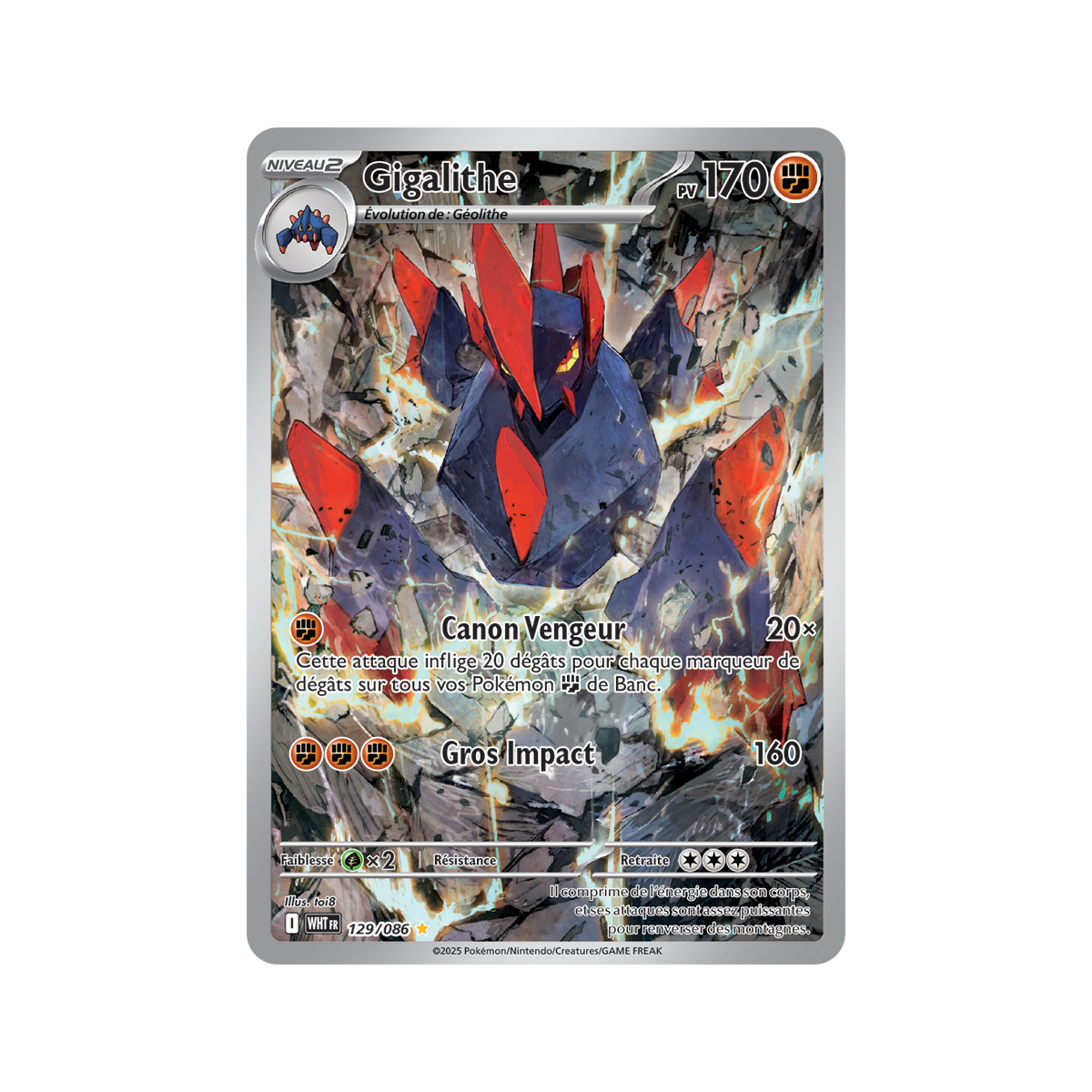 Item Gigalith - Rare Illustration 129/86 - Scarlet and Purple 10.5 White Flame