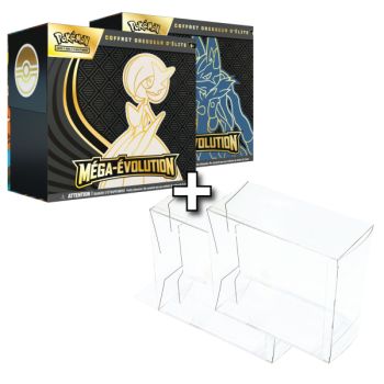 photo 2-Pack Mega Evolution: 2 ETB (Mega Gardevoir + Mega Lucario) + 2 Phoenix Shield Plastic ETB Protectors