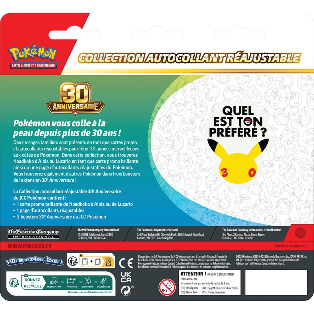Tri-Pack Collection Sticker Refillable - 3 Boosters - Alolan Exeggutor/Lucario - 30th Anniversary [ME05.5][30C] - Pokémon - FR