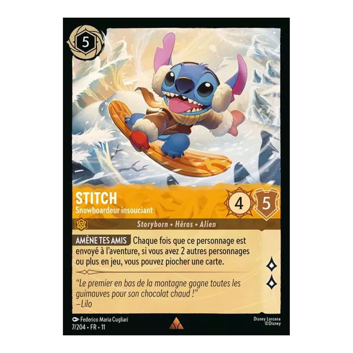 Stitch, Carefree Snowboarder - 7/204 - WIN - Frostbite - Rare - French